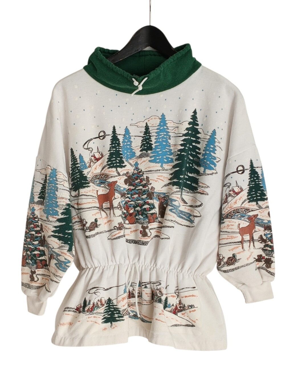 VTG 90s Express Petite Christmas Reindeer AOP Mock Neck Sweatshirt 23"x23"